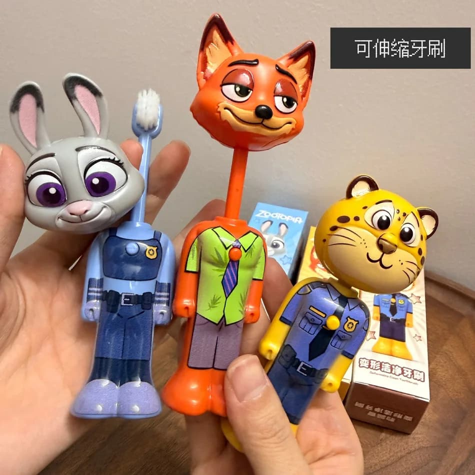 Spazzolino da denti Disney Zootopia Scalabile, simpatiche personaggi anime Nick e Judy, trasformabile, con setole morbide e fini, regalo per bambini