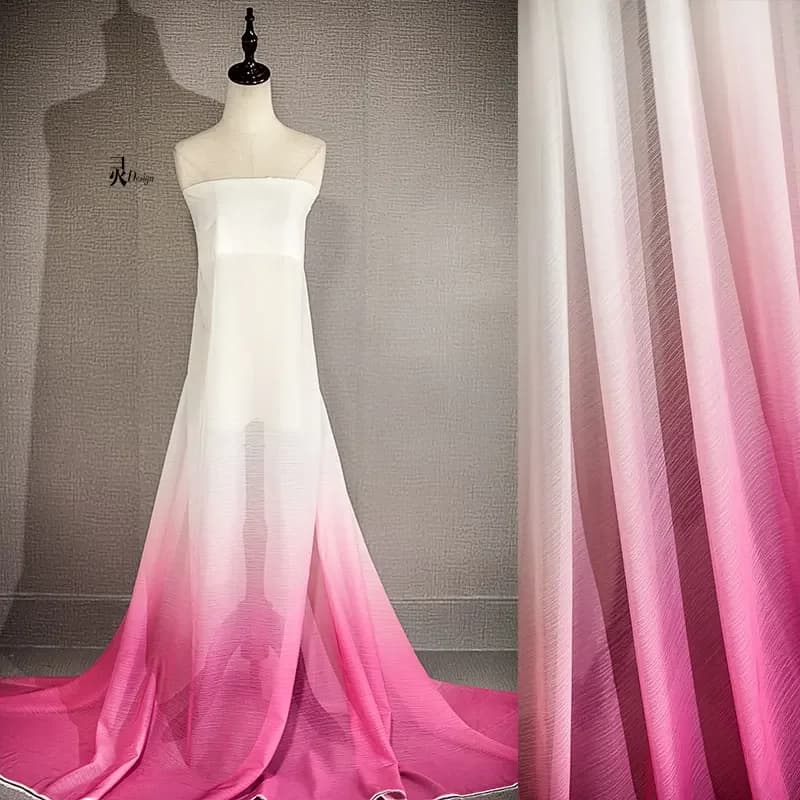 Tessuto in chiffon rosso sfumato per abiti da palcoscenico, georgette, Hanfu, abbigliamento in stile antico, materiale per cucito fai da te al metro