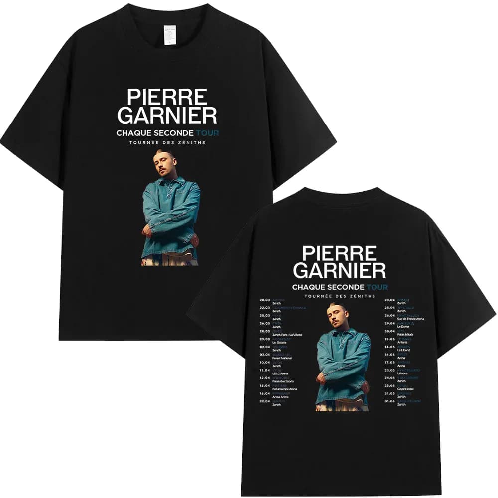 Pierre Garnier Chaque Seconde 2025 Tour Merch T-shirt Hip Hop Moda T-shirt da uomo Manica corta in cotone Casual T-shirt oversize