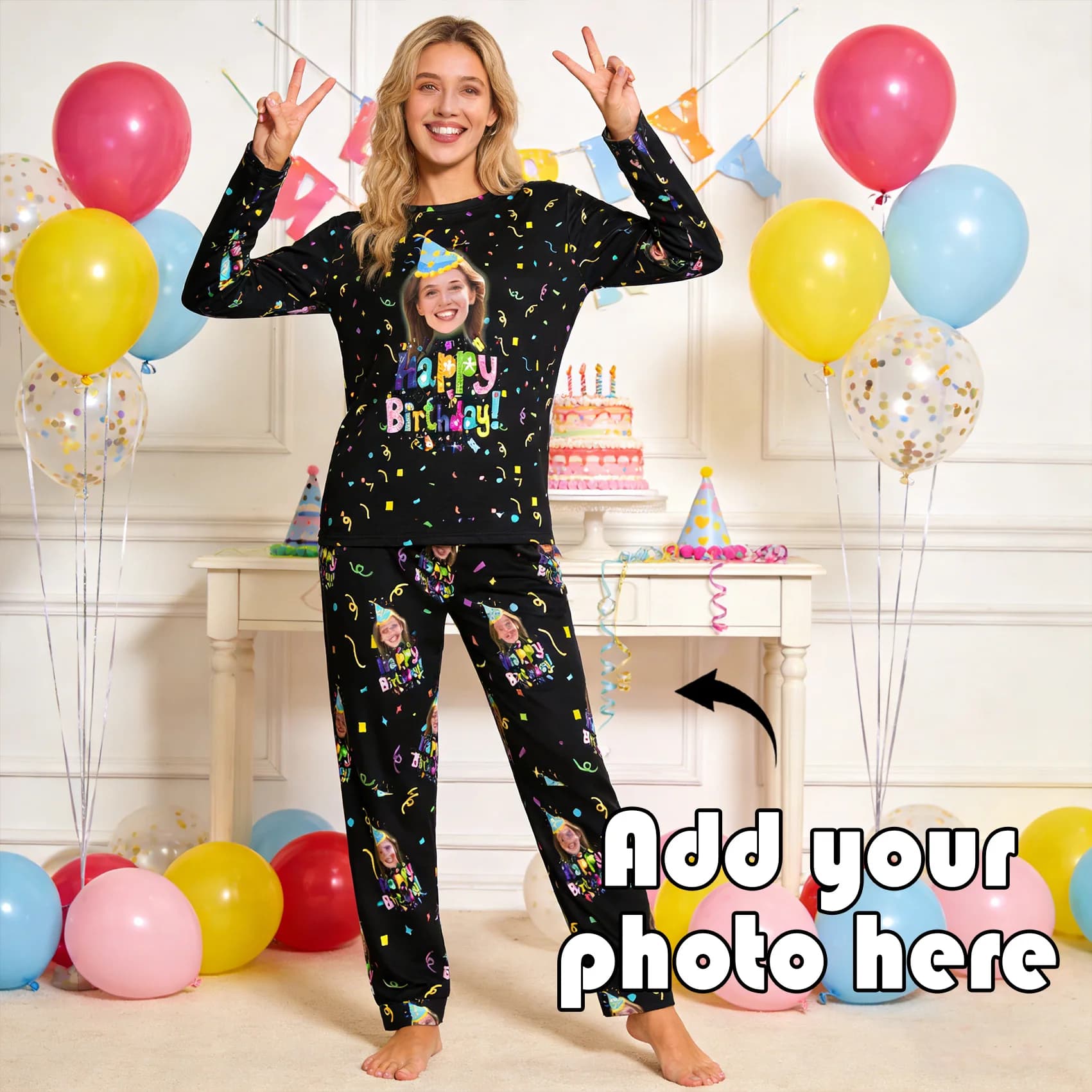 Custom Crewneck Pajamas Set Images & Text Custom Gifts Couples Word Friends Animal Family