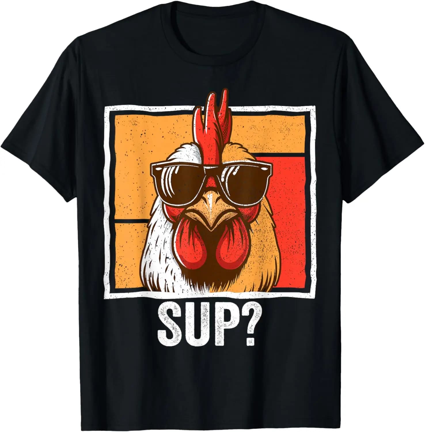 Maglietta grafica divertente con gallina alla moda che indossa occhiali da sole, per uomo e donna, stile contadino