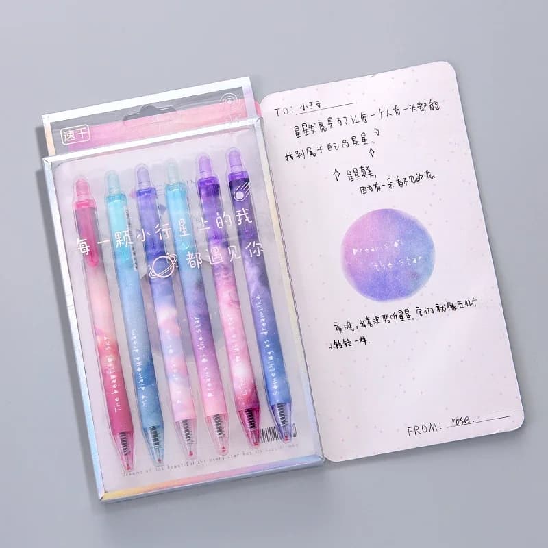 6 pezzi Cielo stellato Penna gel ad asciugatura rapida 0,5 mm Penna gel per ragazza semplice Materiale scolastico Kawaii Penna Kawaii