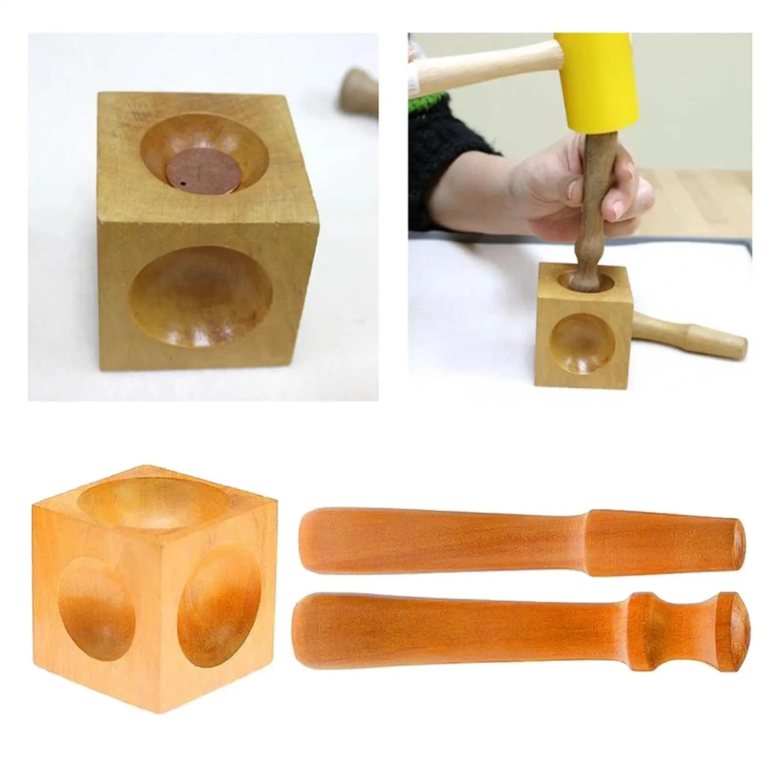 Wooden Square Dapping Punches & Dapping Block Set Strong Dapping Punch Set for