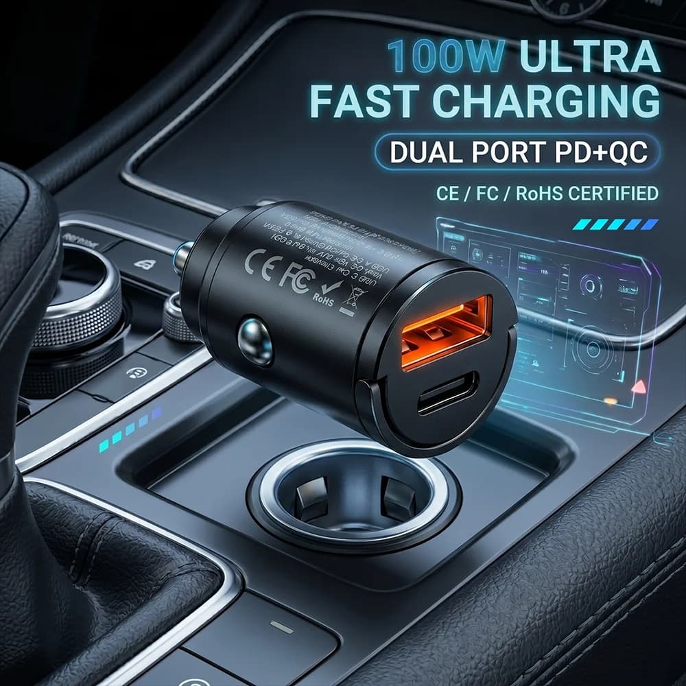 Caricabatterie da auto USB-C Stealth a doppia porta PD QC 3.0, adattatore di ricarica rapida a incasso in metallo per iPhone 17 16 Pro Max
