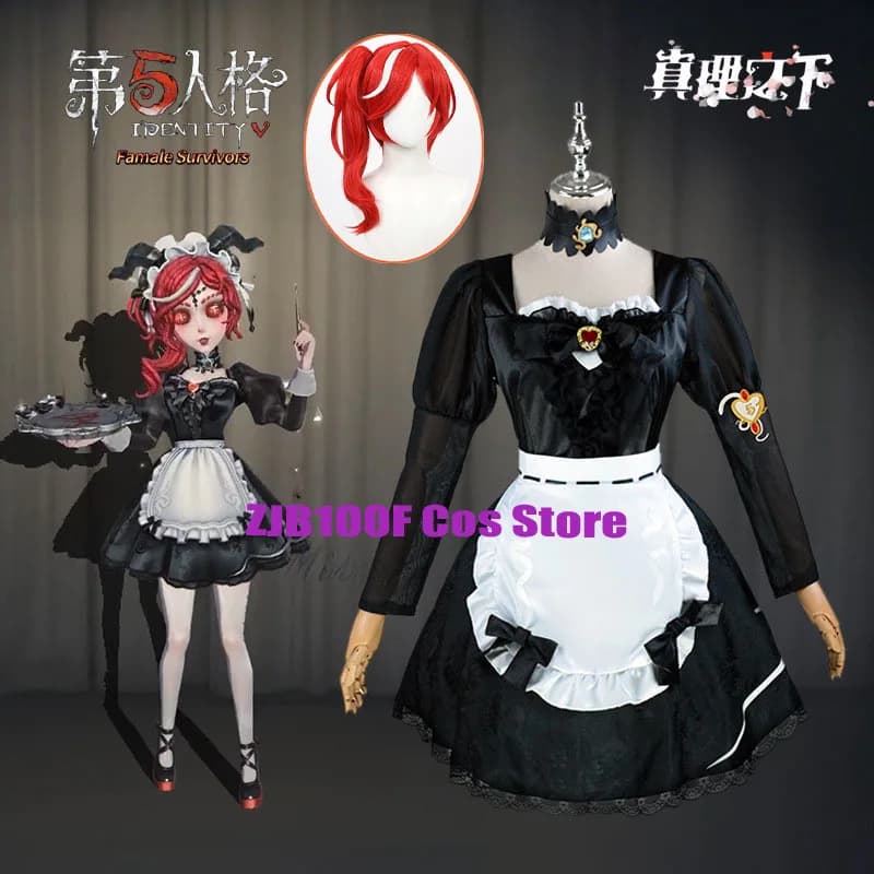 Identity V Crimson Priestess ssiCostume Cameriera francese Lolita Gonna Abiti da donna Abiti anime Parrucca Scarpe Prop Abiti