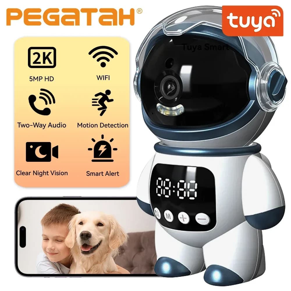 IP PTZ Wireless Tuya Smart Astronaut 5MP WiFi, Robot Monitor for Children with Audio Bidirectional and Motion Detection