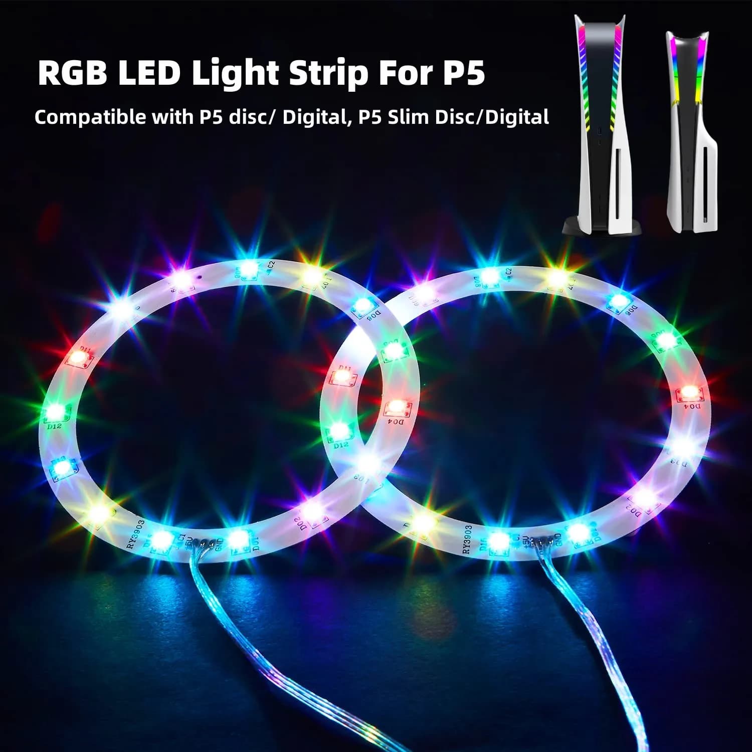 Nuovi accessori da gioco di arrivo per strisce luminose a cerchio RGB LED sottili PS5 per PS5 e PS5 Slim /PS5 Pro Atmosphere Light