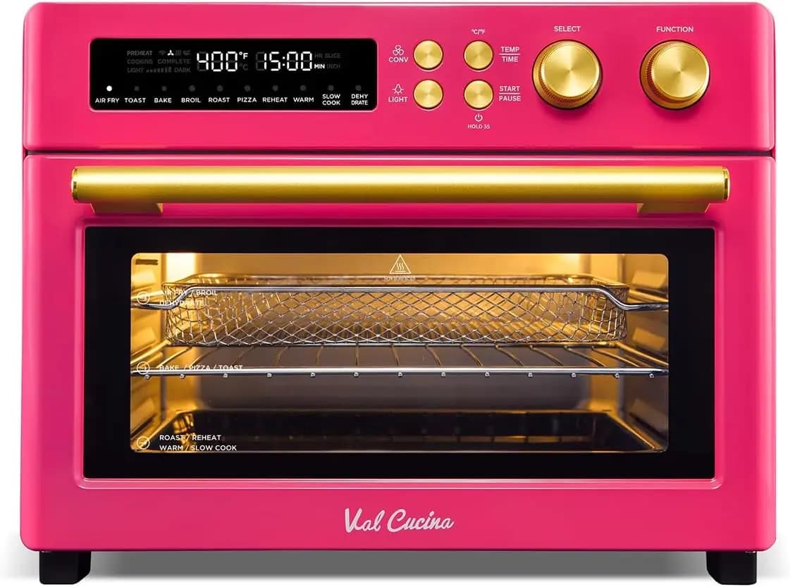 Oven toaster with air fryer with infrared heating Happy Pink limited edition, combined extra large bench convection oven 10 in 1, 6 slices