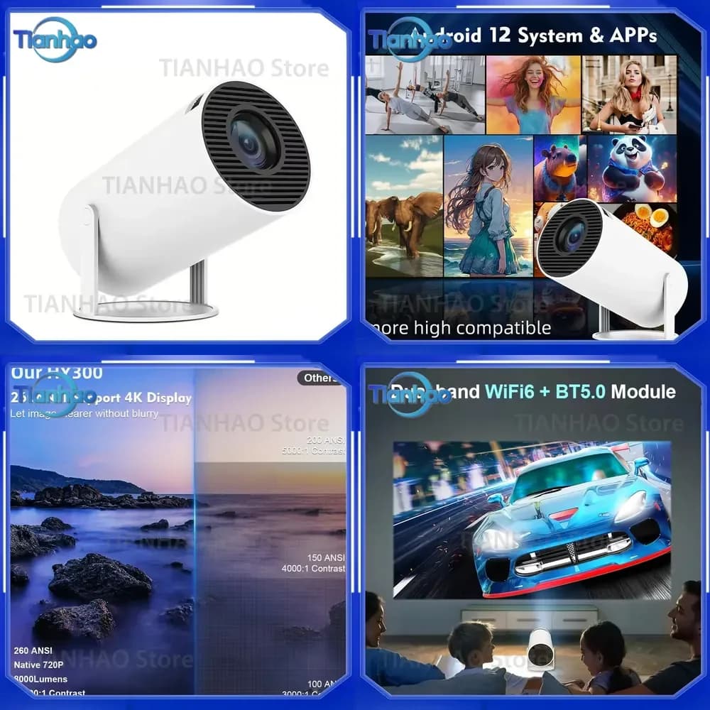 Mini HD Android 12 Projector for Outdoor Use High Lumens 1080P Portable Video Projector with Auto Keystone Correction
