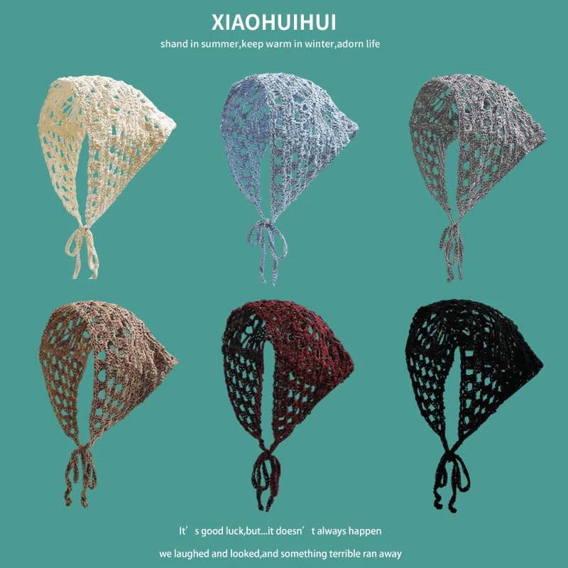 Francese Ins Filo di cotone fatto a mano Crochet Triangolo scavato Fascia da donna Retro letterario artistico Foto Atmosfera Foulard