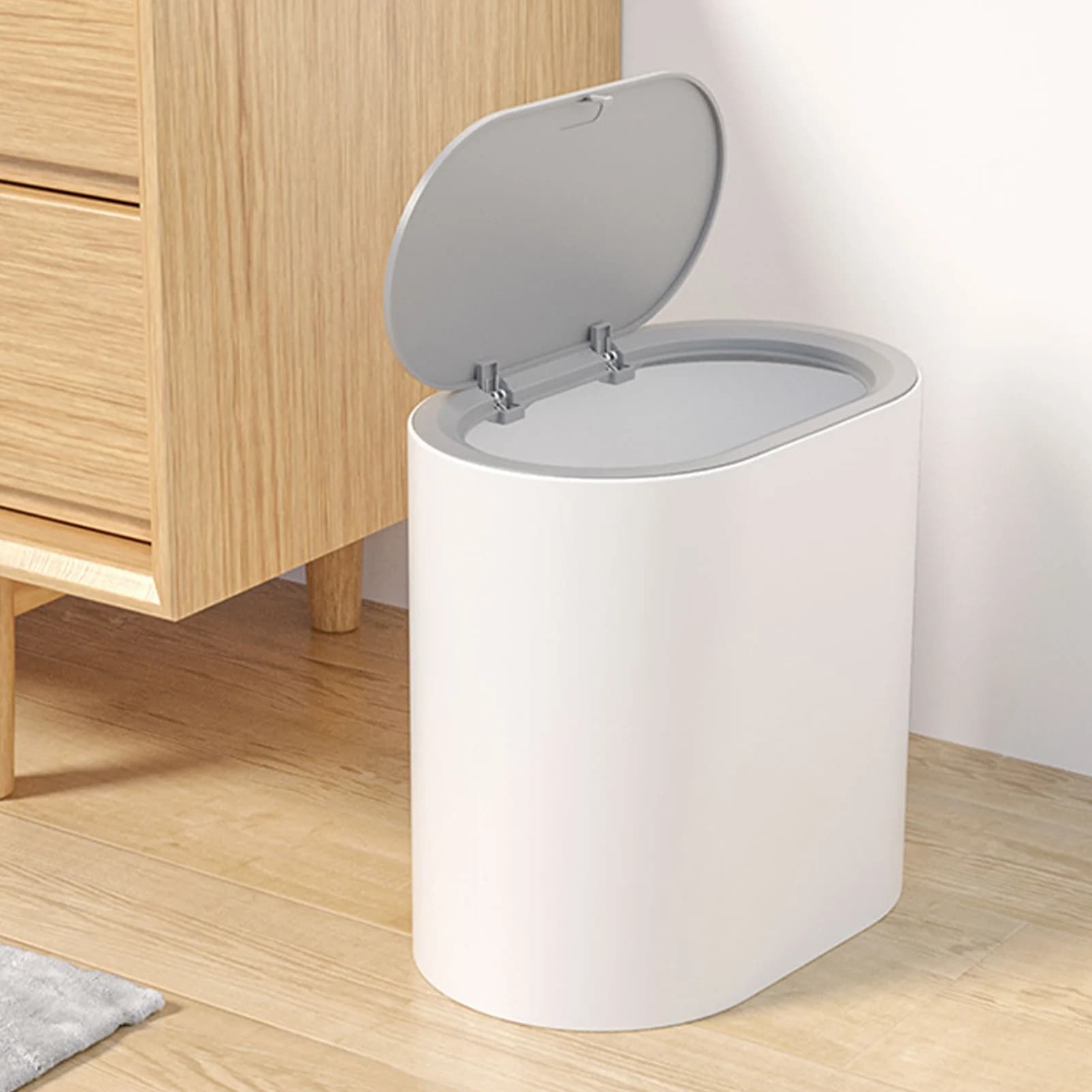 NUOVO Cestino per Rifiuti da Bagno con Coperchio, Pattumiera con Apertura a Pressione, Elegante e Sottile, per Spazi Compatti, Cestino per Cucina