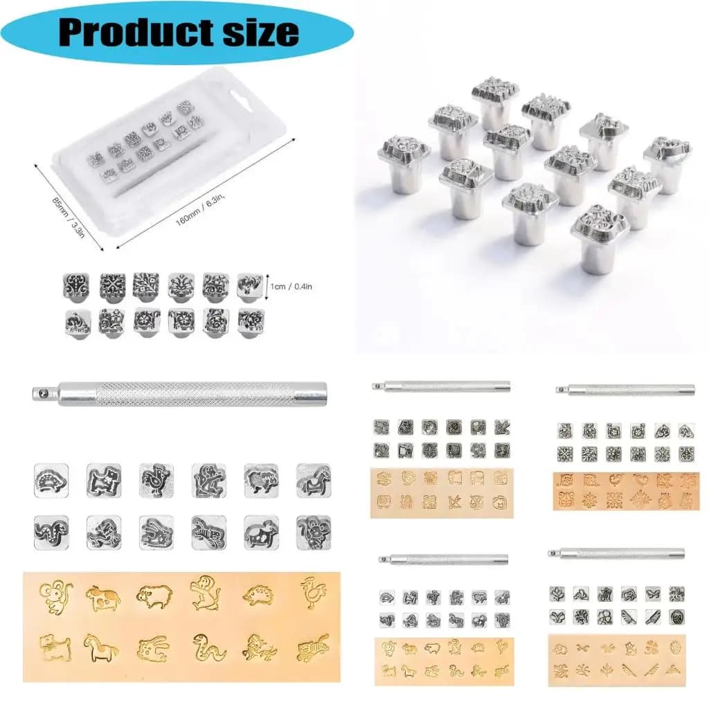 12 Pattern Leather Stamping Stable Zinc Alloy Leather Embossing Set For Handmade Wallets Belts And Jewelry high quality