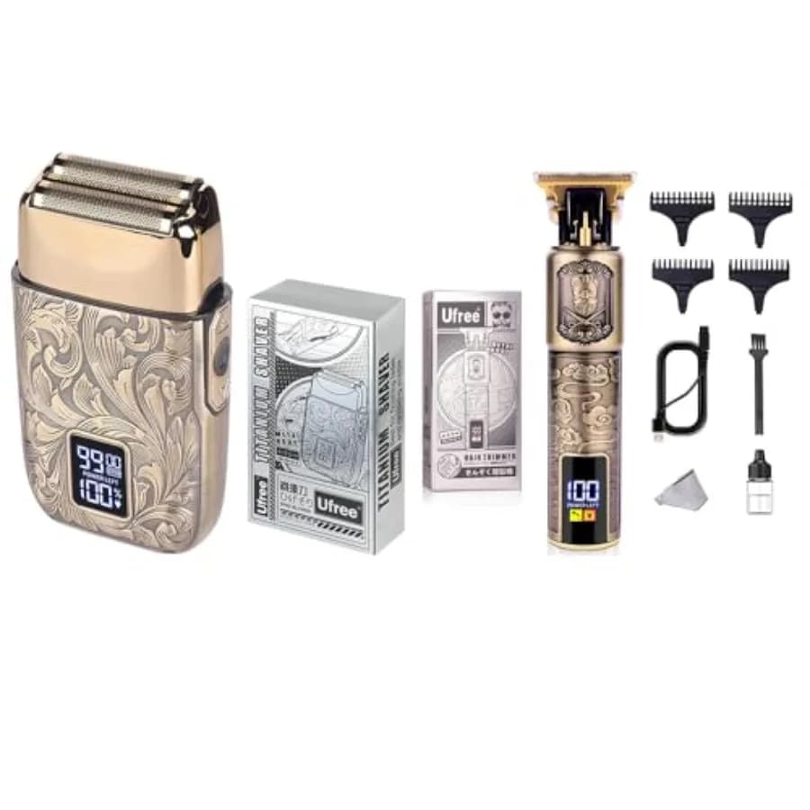 Set Professionale di Tosatrici per Capelli con Lama a T, Regolabarba Elettrico e Rasoio per Uomo, Tosatrice Senza Fili per Barba e Capelli