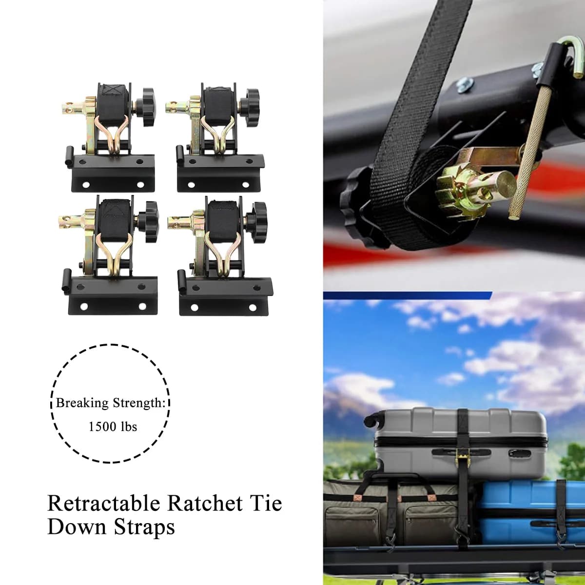 Set di 4 Cinghie di Bloccaggio per Portapacchi di Camion e Furgoni, Montaggio su Tubo Rotondo da 2 Pollici, Cinghia da 1,5 Pollici x 7,5 Piedi per Rimorchi di Barche, Accessori Versatili