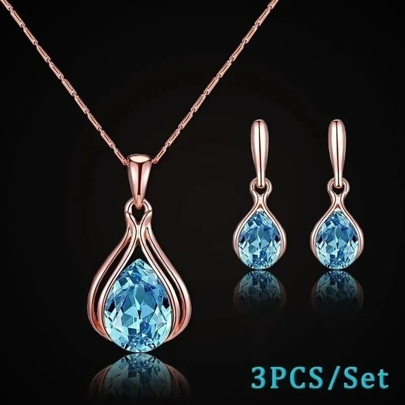Set di orecchini con collana a goccia blu e verde da donna alla moda da 3 pezzi/set
