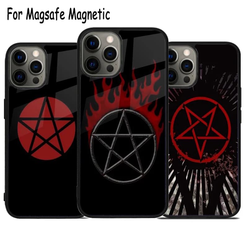 Custodia per telefono con pentagramma rosso sangue e ricarica wireless per iPhone 17 Air 15 16 16e 14 13 11 12 Pro Max Plus, Cover magnetica Magsafe