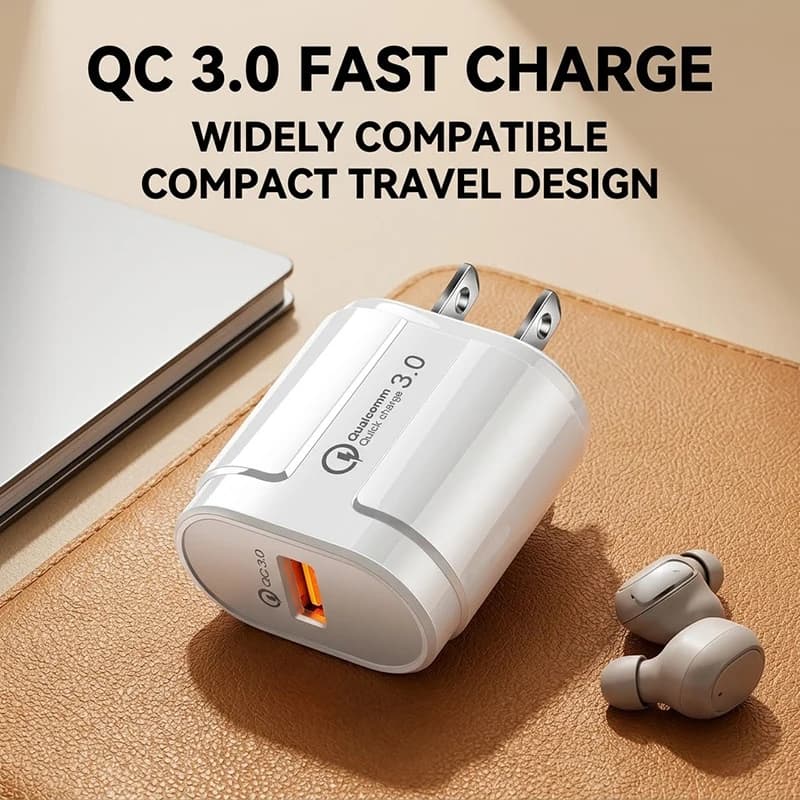 Fast Charging Block 18W QC 3.0 USB Wall Charger Single Port Travel Power Adapter 100-240V Wide Voltage Safe Protection