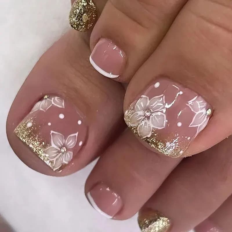 24 pezzi glitter cristallo francese stampa sulle unghie dei piedi decorazione con diamanti unghie dei piedi finte testa quadrata unghie artificiali patch unghie rimovibili