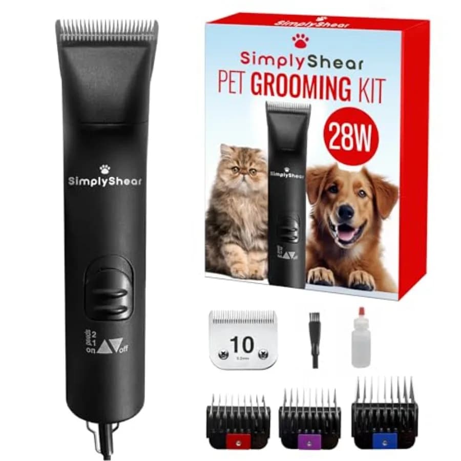 Professional pet grooming clippers for dogs and cats, stainless steel blades, black and silver, ultra-quiet dual-speed motor wi