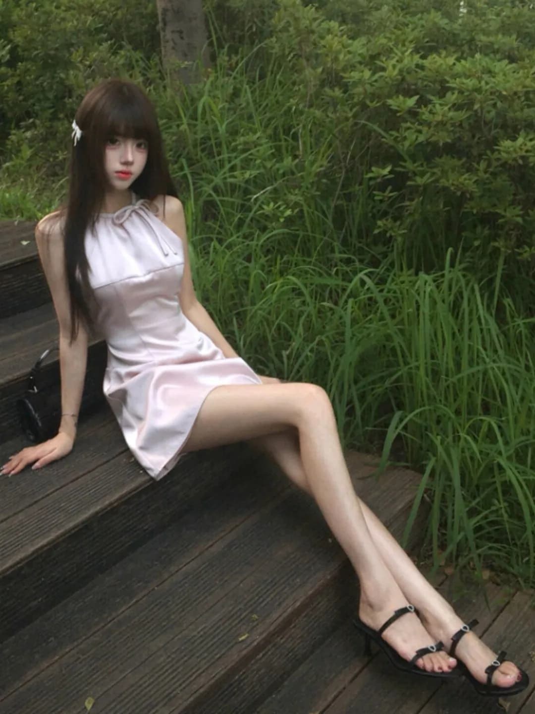 Abito Estivo Stile Coreano Unico con Gonna Corta Avvolgente a Vita Alta e Cintura, in Misto Cotone Tinta Unita, Elegante e Casual per il Lavoro