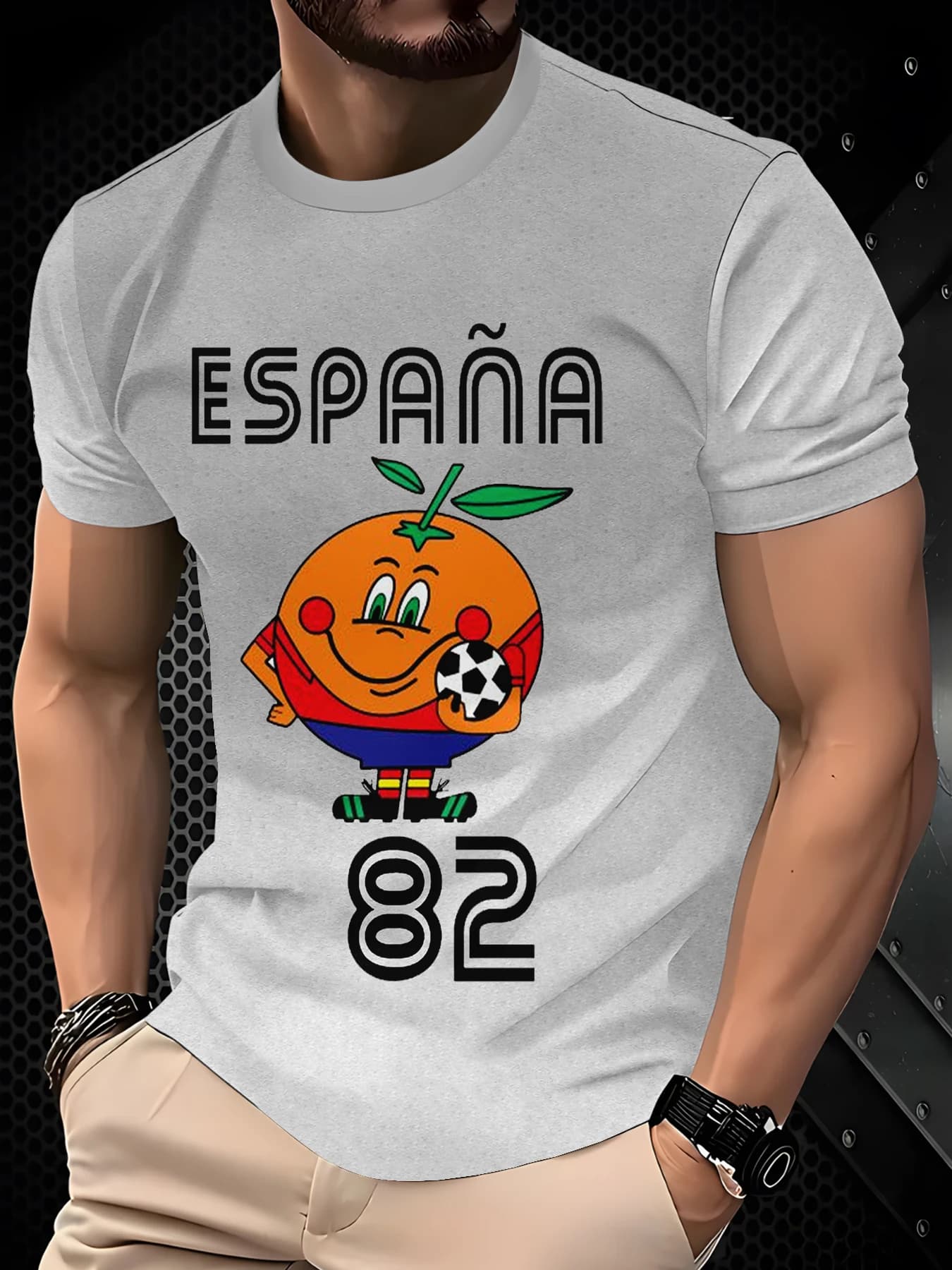 Vintage Style Cartoon Fruit Football Character Print Men Casual Short Sleeve Tee