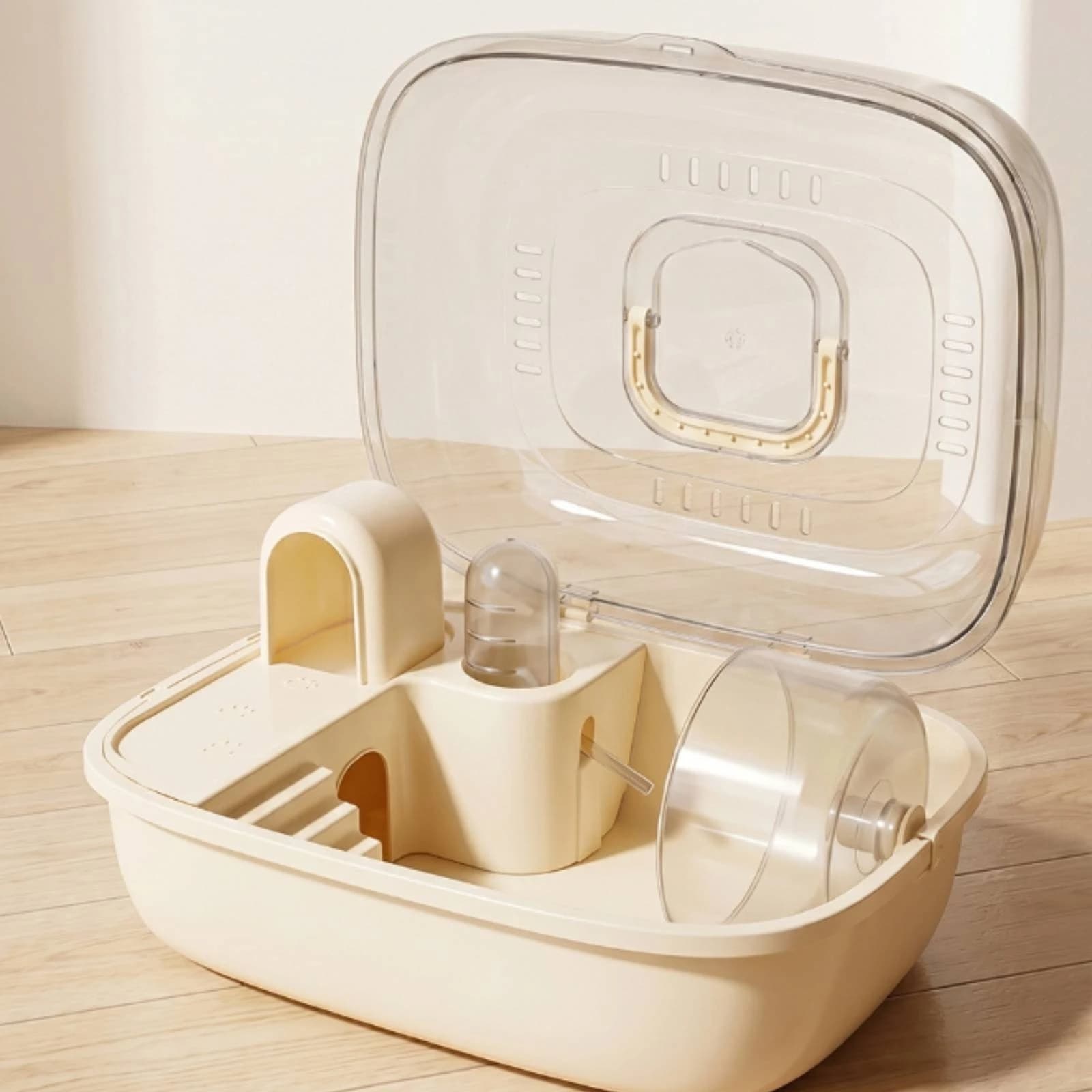 Transparent Hamster Cage Built-in Accessories Small Pet Carrier Cage Small Pet Habitat Solid-Sided Sturdy