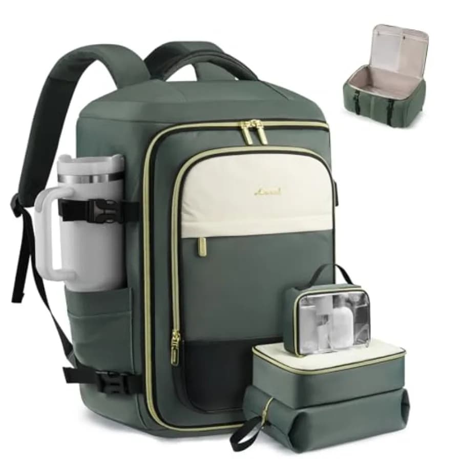 Zaino da viaggio da 40 litri, omologato per il trasporto aereo, borsa per oggetti personali con 3 cubi organizer, zaino da viaggio per donna, adatto a laptop da 17 pollici.