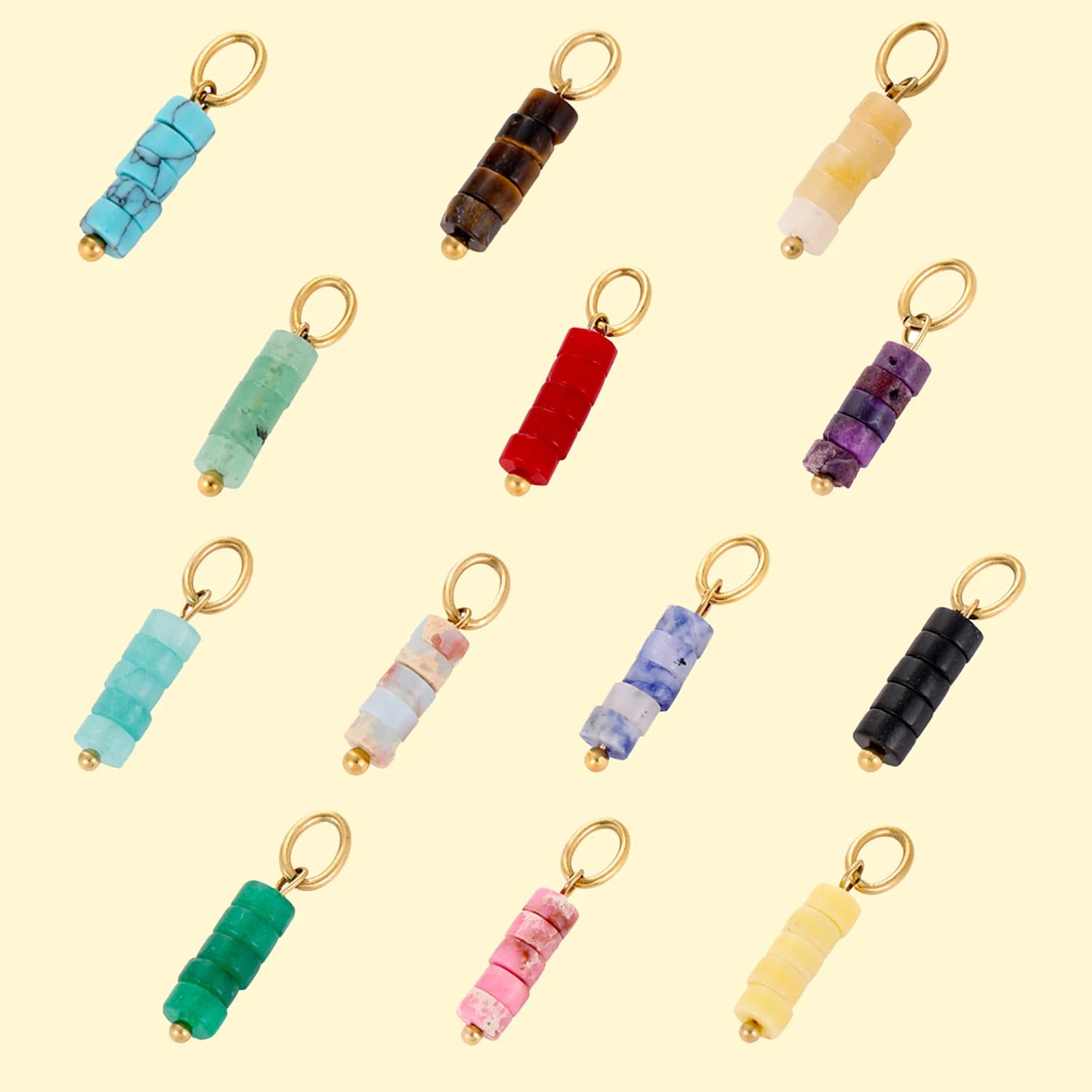 3PCS/LOT Colorful natural stone pendant made of stainless steel DIY necklace bracelet and jewelry