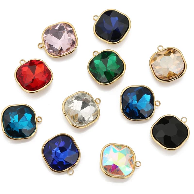 5 pcs/lot stainless steel square pendant faceted glass crystal pendant for earring necklace jewelry creation