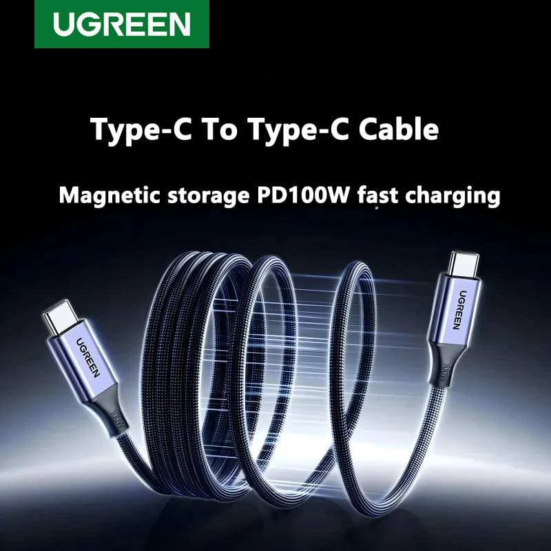 UGREEN Magnetic Type C To Type C Cable 100W PD Fast Charging 5A For Apple iPhone iPad iMacbook USB C Charger 1m Android Braided