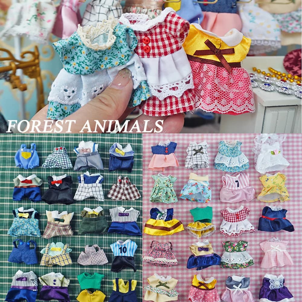 Abito accessori per case delle bambole 1:12 foresta animale famiglia abiti moda abbigliamento quotidiano abiti Casual gilet camicia gonna pantaloni per bambola