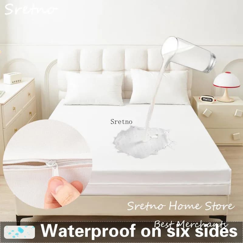 SRETNO Coprimaterasso Impermeabile in TPU, Protezione Completa su 6 Lati, Copriletto con Cerniera per Materasso Queen e King Size