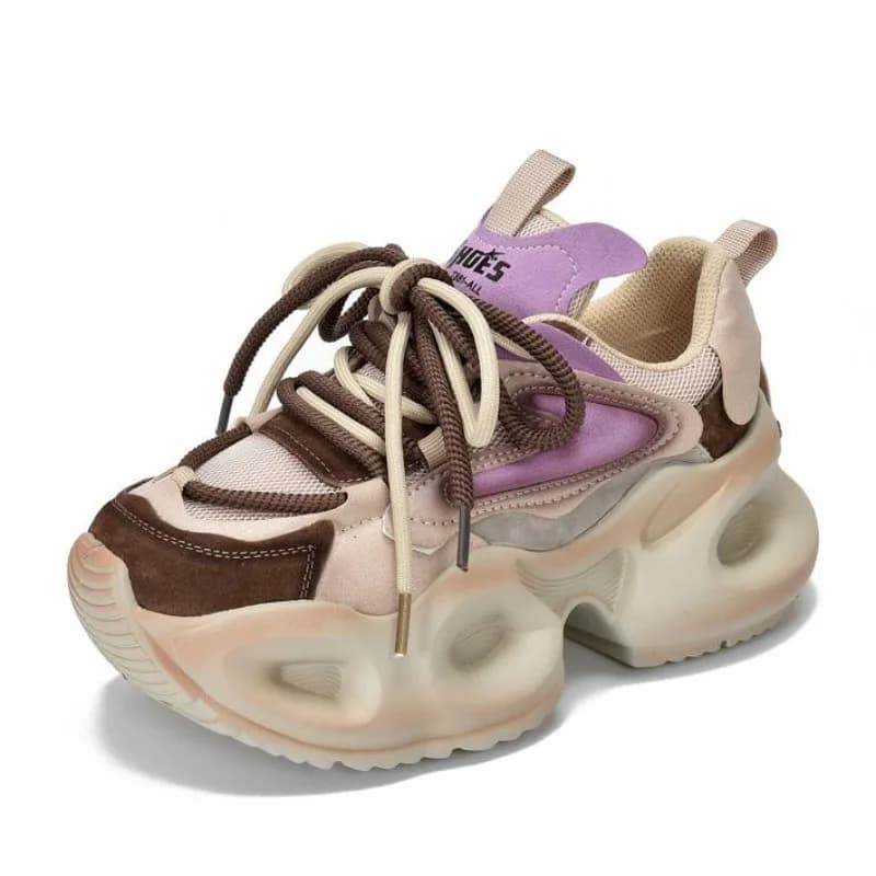 6CM Pigskin Air Mesh Leather High Brand Platform Wedge Spring Summer Loafer Vulcanize Women Chunky Sneaker Breathable Shoes