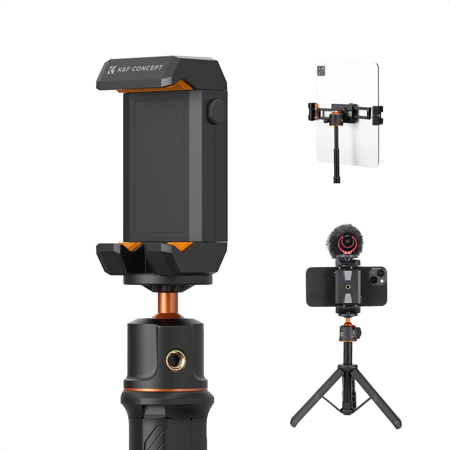 K&F CONCEPT Supporto Adattatore per Treppiede per Tablet e Cellulare, Morsetto Regolabile per iPhone 17/16/15/14/13/12 Pro Max e Huawei