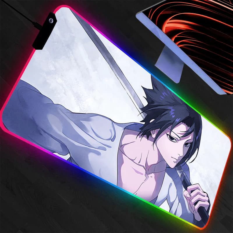 Tappetino per Mouse da Gaming RGB Grande NARUTO Anime, Tappetino da Scrivania per PC Gamer, Retroilluminato XXL, Mousepad LED per Laptop con Animazione