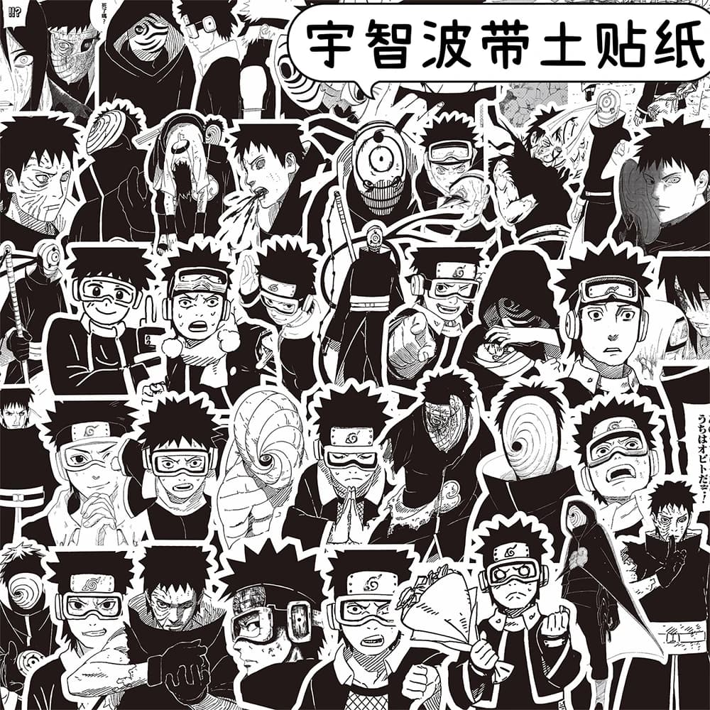 10/30/70pcs Anime NARUTO Uchiha Obito Adesivi Fresco In Bianco e Nero Graffiti Decalcomanie Telefono Notebook Bagagli Del Fumetto adesivo Decor