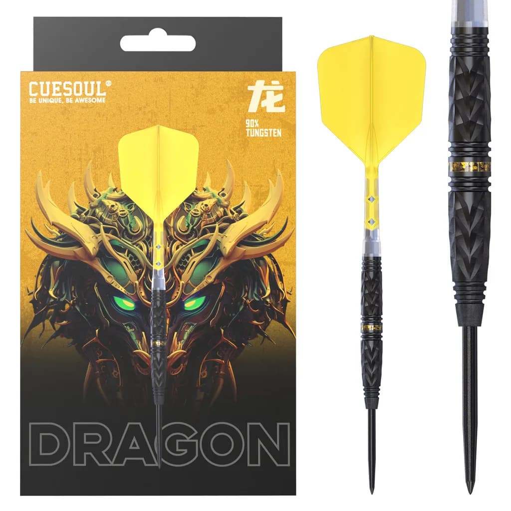 CUESOUL Zodiaco Cinese 'DRAGON' 21/23g Punta in Acciaio 90% Tungsteno Set di Freccette con Rivestito in Titanio e Volo ROST T19 Integrato