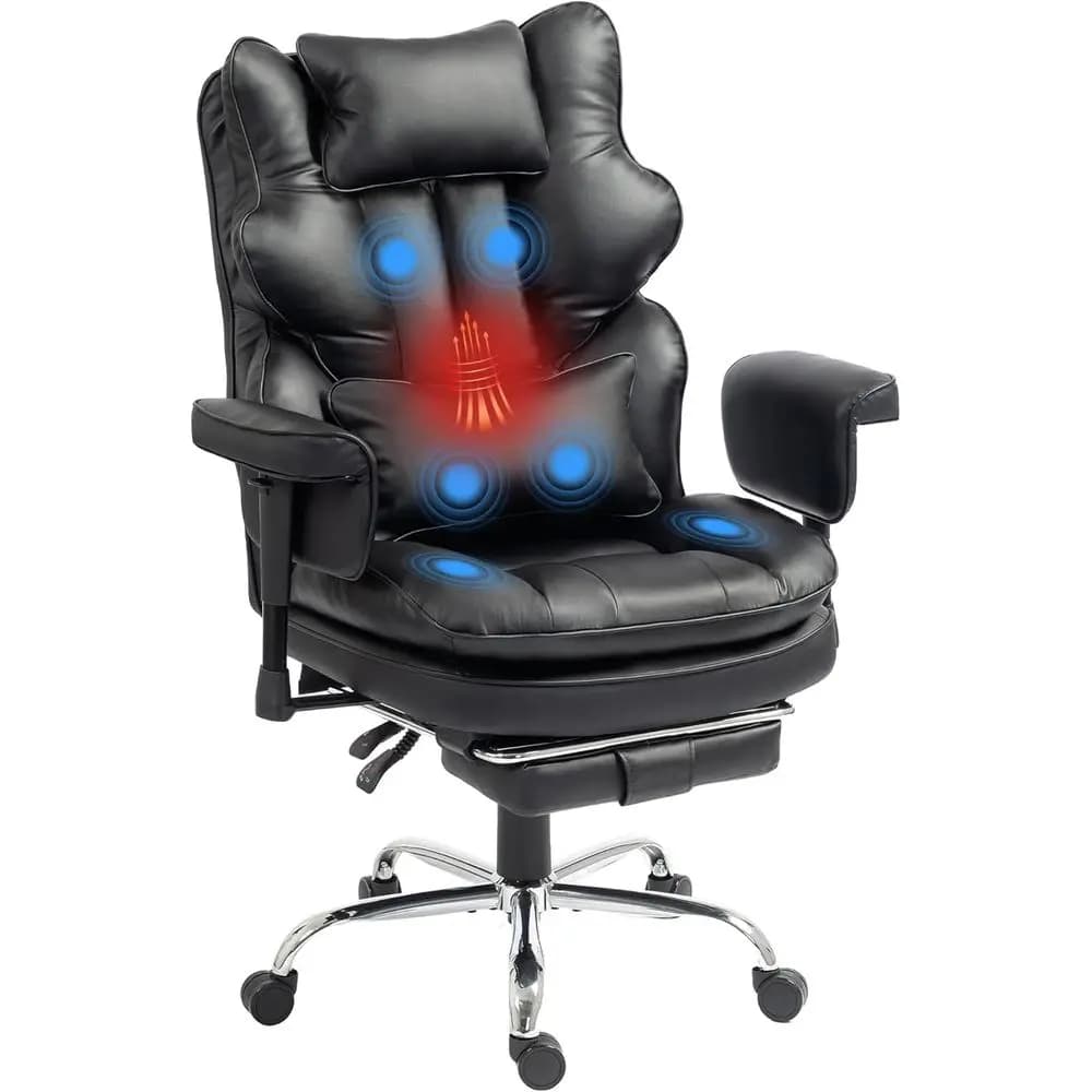 Sedia da Ufficio Ergonomica Extra Larga con Massaggio e Calore, Cuscino a Doppio Strato, Schienale Alto Reclinabile, Braccioli e Poggiapiedi Regolabili
