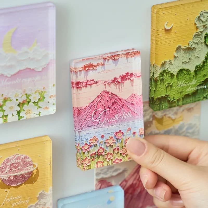 Magnete acrilico per frigorifero con pittura a olio estetica carina da 1 pezzo - Piastrelle acriliche magnetiche stampate visive in 3D per la decorazione domestica