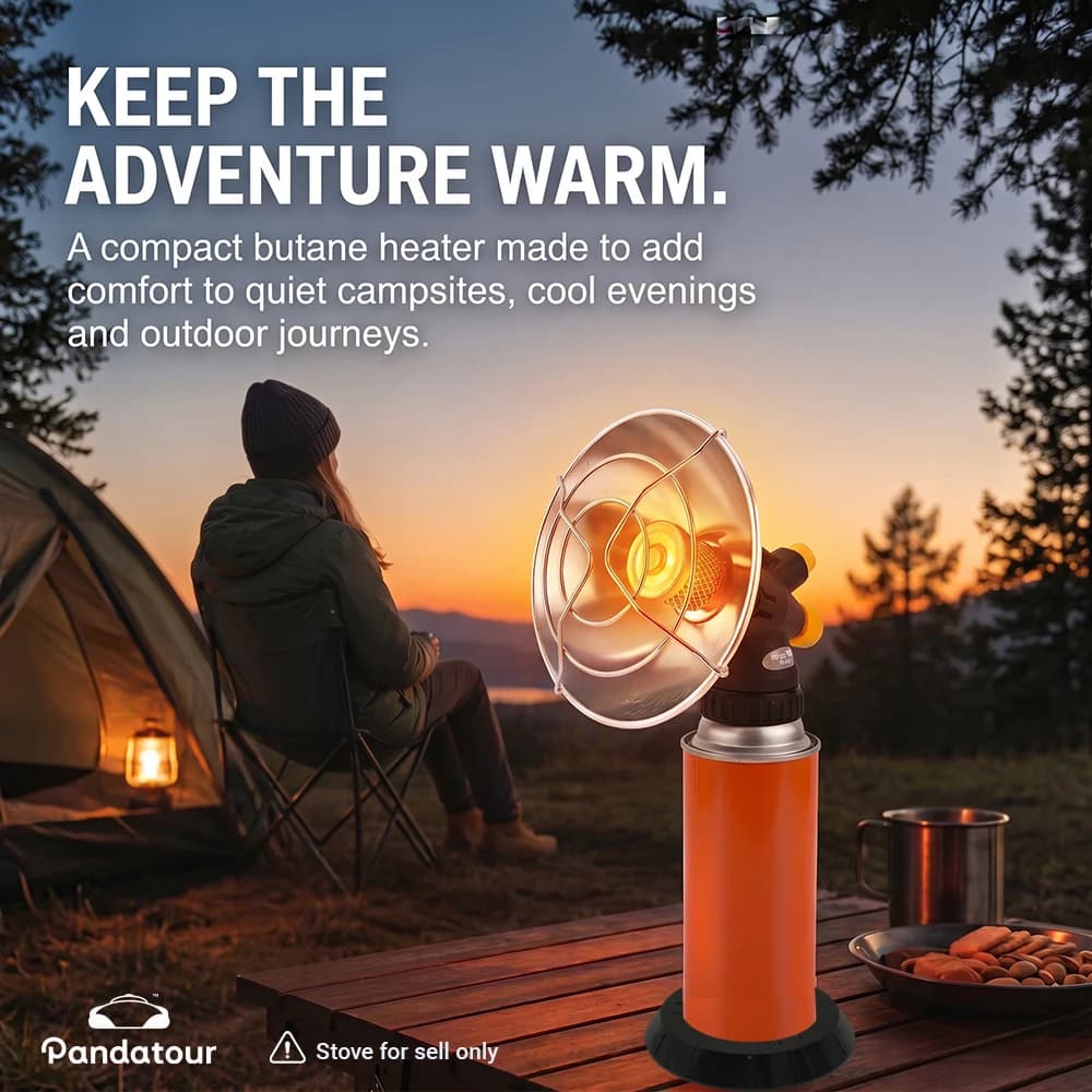 Pandatour Portable Mini Sun Gas Heater Outdoor Camping Heater Butane Tent Heater for Winter with cartridge standing and plastic