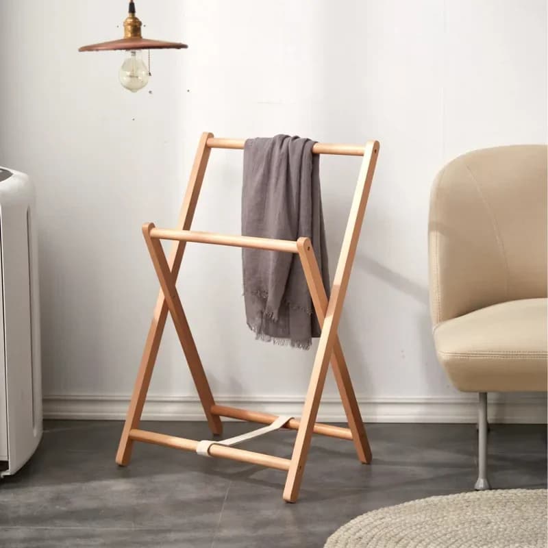 Solid Wood Floor Clothes Rack Storage Japanese Style Simple Multifunctional Household Indoor Bedside Folding Hanger Home Decor