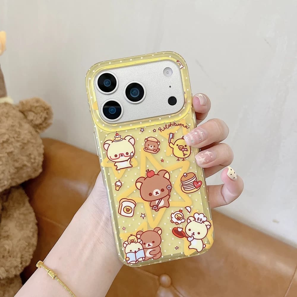 Cute Cartoon Japan Anime Rilakkuma Bear Kiiroitori Phone Case For iPhone 17 16 15 14 13 Pro Max Cases Shockproof Hard Cover