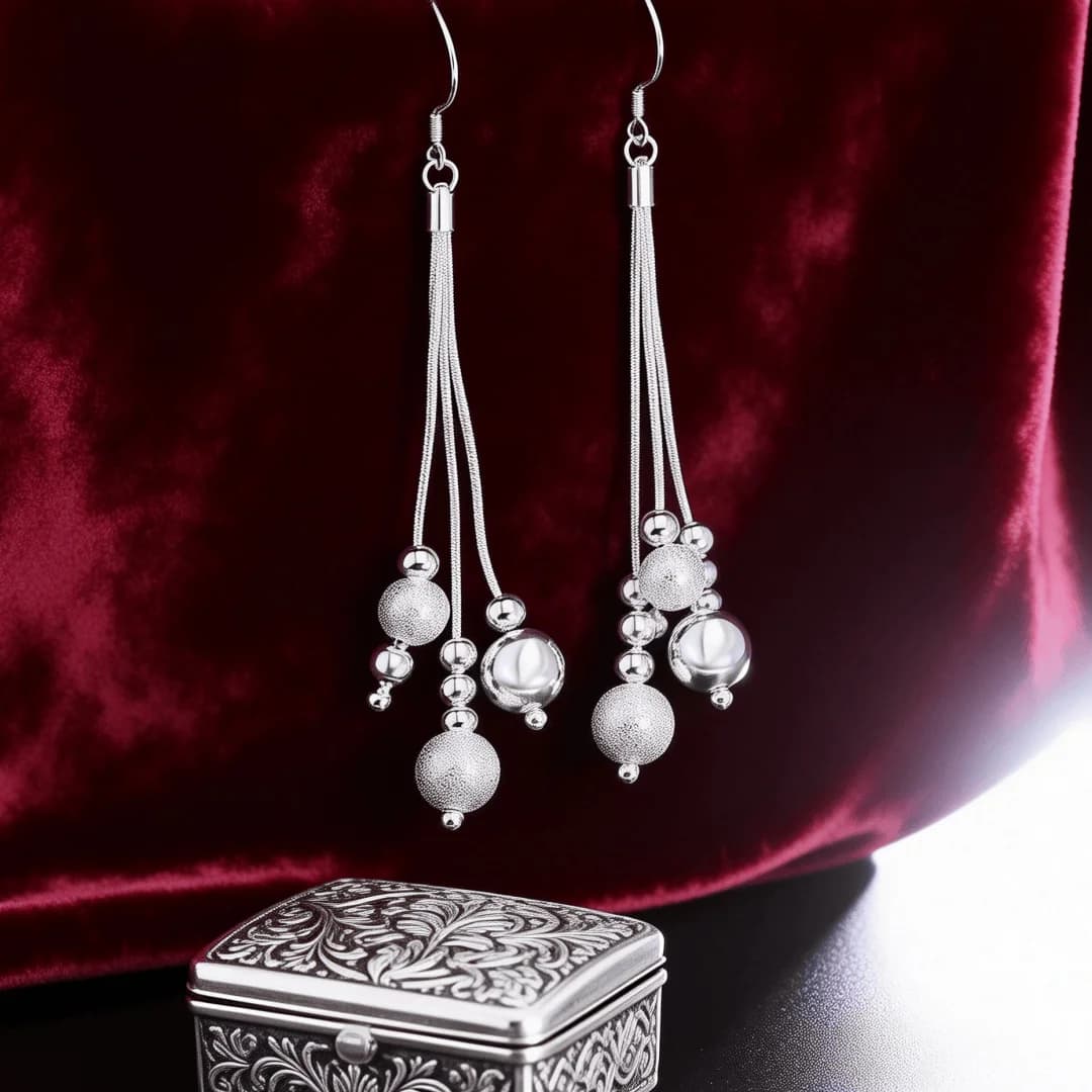 Trendy products 925 Sterling Silver Romantic tassel bead drop Earrings for women Fashion Wedding Accessories Jewelry Couple Gift