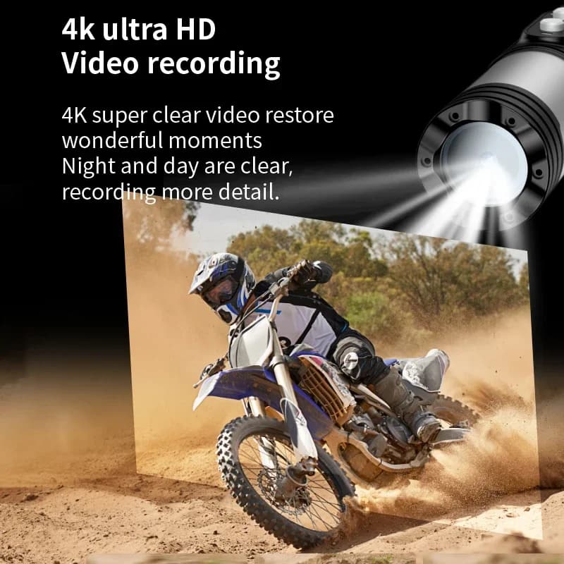 Telecamera per Casco da Moto/Bici 4K Full HD Impermeabile 2026 con Funzioni Anti-Shake e WiFi, Simile a Flashl
