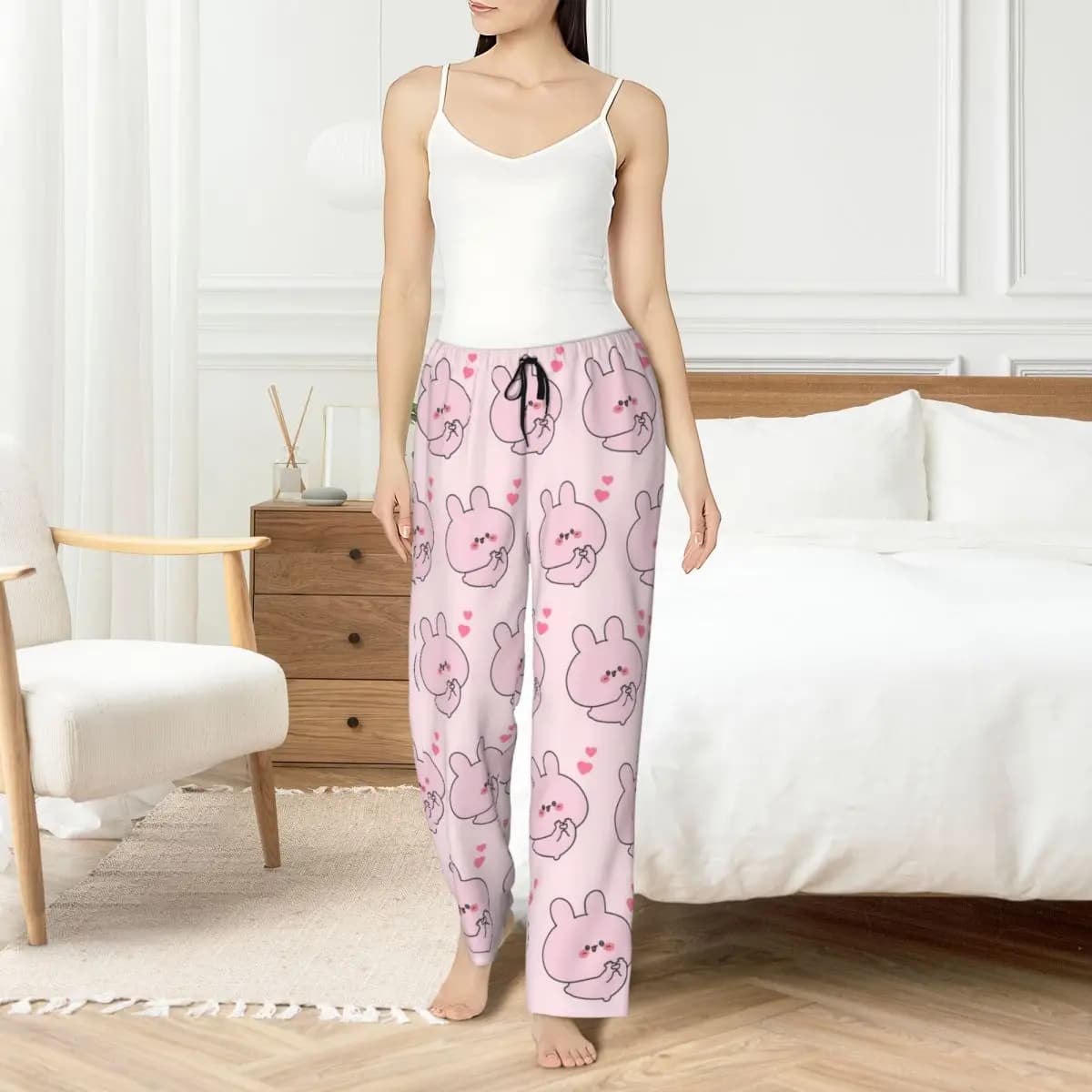 Pantaloni da pigiama Asamimichan personalizzati Indumenti da notte per donna Cintura elastica Simpatico coniglio Pantaloni da salotto con tasche