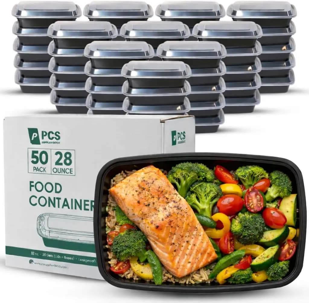 Confezione da 50 (100 Pezzi) Contenitori per Preparazione Pasti da 28 oz, Riutilizzabili, Senza BPA, Ermetici, Impilabili, Contenitori per Alimenti con Coperchi