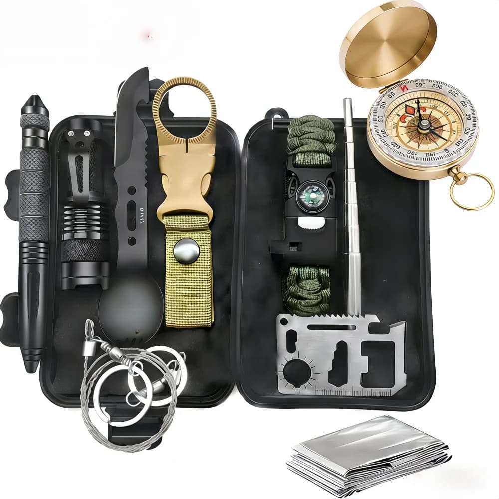 (Senza silo) Kit di sopravvivenza per avventure all'aria aperta Kit di pronto soccorso di emergenza SOS Attrezzature da campeggio Scatola EDC per autodifesa