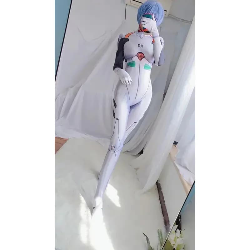 lHalloween Cosplayl Rei Ayanami Costume Cosplay Tuta bianca Tuta Halloween Party Cosplay Zentai Catsuit
