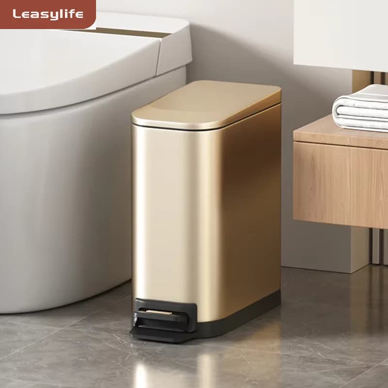 Pattumiera rettangolare stretta in acciaio inossidabile, cestino per rifiuti dorato, contenitore per rifiuti, contenitore per pedali, per WC da bagno