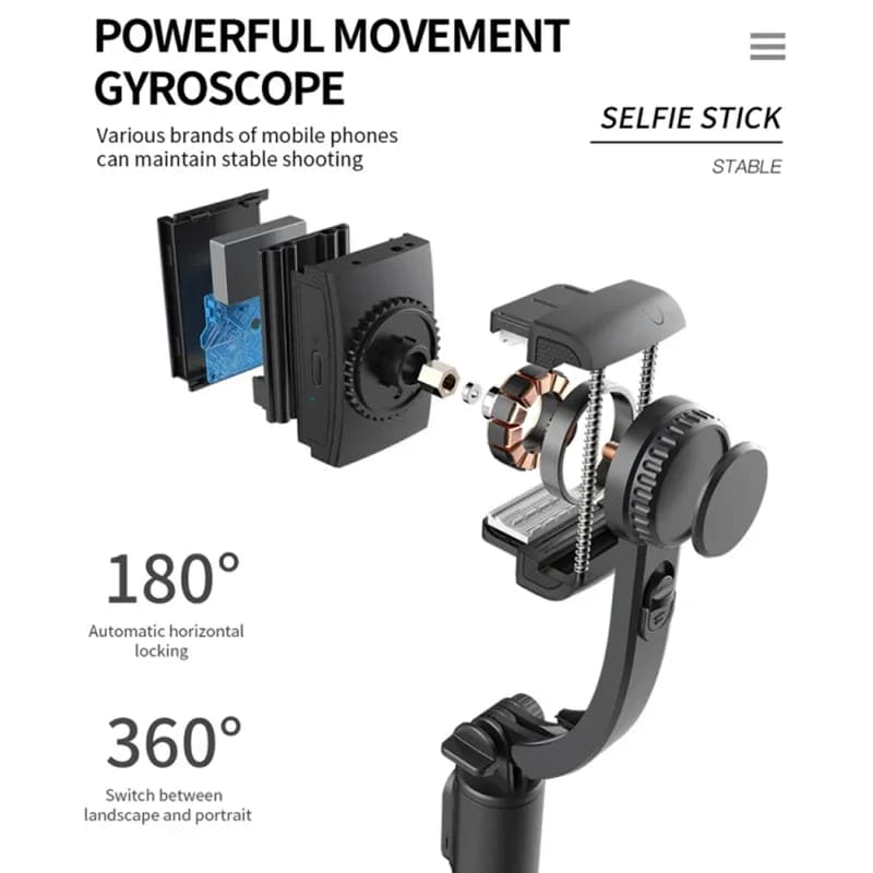 Stabilizzatore Gimbal Q08 Portatile con Supporto per Telefono e Treppiede, Telecomando per Registrazione Video e Foto con Smartphone